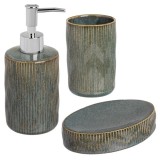 Cumpara ieftin Set Ceramic pentru Baie &quot;Green Purle&quot; cu Dunga Bej - 3 Piese