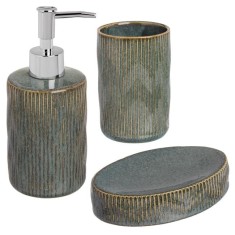 Set Ceramic pentru Baie "Green Purle" cu Dunga Bej - 3 Piese