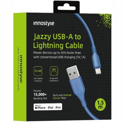 Innostyle Jazzy Jazzy Usb Lightning Mfi Cablu De &amp;Icirc;ncărcare Rapidă Pentru Iphone Kevlar 2M Albastru foto