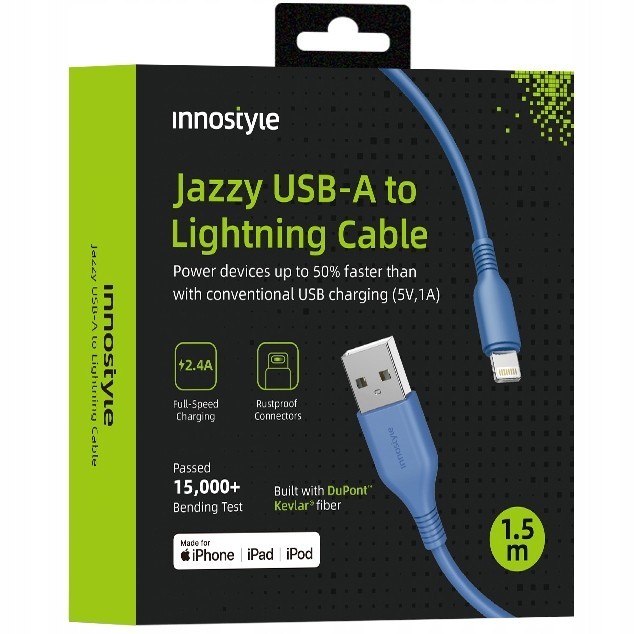 Innostyle Jazzy Jazzy Usb Lightning Mfi Cablu De &Icirc;ncărcare Rapidă Pentru Iphone Kevlar 2M Albastru