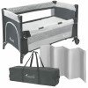 Pătuț Pliabil Călătorie Overnight SEVERNO Kids Gri, 125x65x76cm, Sistem Siguranță, Sac Transport, Plasa Insecte, Cadru Otel