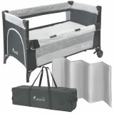 Pătuț Pliabil Călătorie Overnight SEVERNO Kids, Gri, 125x65x76 cm, Sistem Siguranță, Portabil cu Sac Transport, Plasă Insecte