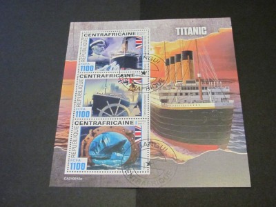 Coliță Filatelică Republica Centrafricană 2021- TITANIC 3 Timbre Obliterate 1100 FCFA foto