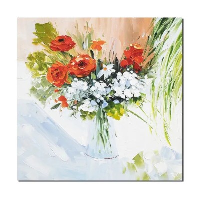 Tablou pictat manual, Aranjament floral in cutit, 60x60cm ulei pe panza efect 3D, superb foto