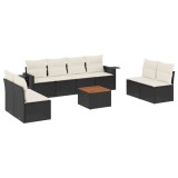 Set mobilier de gradina cu perne, 9 piese, negru, poliratan