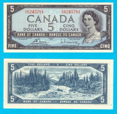Canada (p#77) 5 Dollars 1954 UNC &amp;#039;Otter falls&amp;#039; serie: V/X 6245781 foto