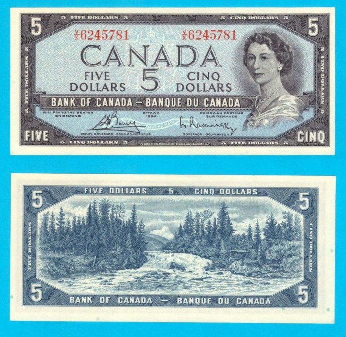 Canada (p#77) 5 Dollars 1954 UNC &#039;Otter falls&#039; serie: V/X 6245781