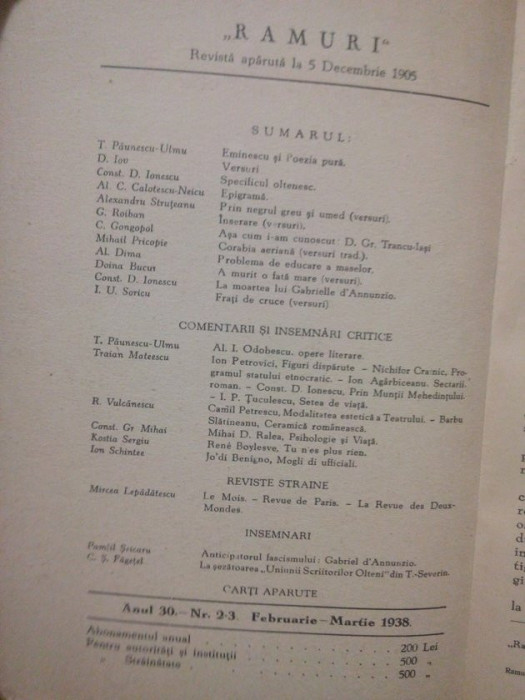 Ramuri - Revista literara anul 30, nr. 2-3 - Februarie - Martie 1938 (1938)