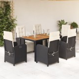 VidaXL Set mobilier de grădină cu perne, 7 piese, negru, poliratan