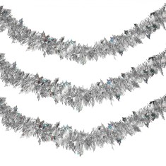 Beteală Crăciun, Tinsel, Argintiu, Dimensiuni 3m x 8cm, Plastic