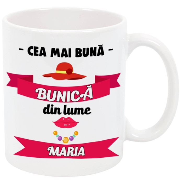 Cana personalizata „Cea mai buna bunica din lume”, ceramica alba, 325 ml Cana personalizata „Cea mai buna bunica din lume”, ceramica alba, 325 ml