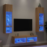 Unitati de perete TV cu LED-uri, 6 piese, stejar sonoma, lemn GartenMobel Dekor, vidaXL