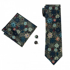 Set cravata + batista + butoni matase naturala model negru 1252 foto