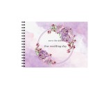 Set Album foto / GuestBook pentru nunta Purple Flowers, A4 landscape, pix si dubluadeziv inclus, 3 piese, accesoriu nunta