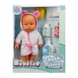 Papusa bebelus, Bebelou, Dollz n More, Timpul pentru baita, 35 cm, roz