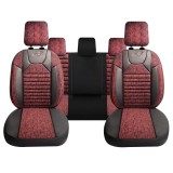 Set Huse Scaune Auto pentru Volkswagen Fox - Panda PSC02, material textil cu piele ecologica, cu fermoare pentru bancheta rabatabila, visiniu cu negru