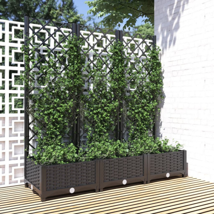 Jardiniera de gradina cu spalier negru, 120x40x121,5 cm, PP GartenMobel Dekor