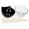 Castron, bol, pentru caine, pisica, dublu, cu suport, plastic, alb si negru, model pisica, 2x13 cm, Springos