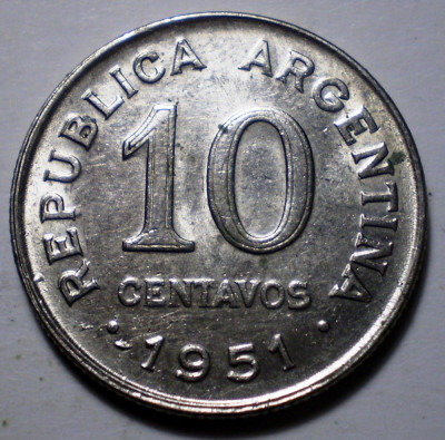 7.849 ARGENTINA JOSE DE SAN MARTIN 10 CENTAVOS 1951 EROARE foto