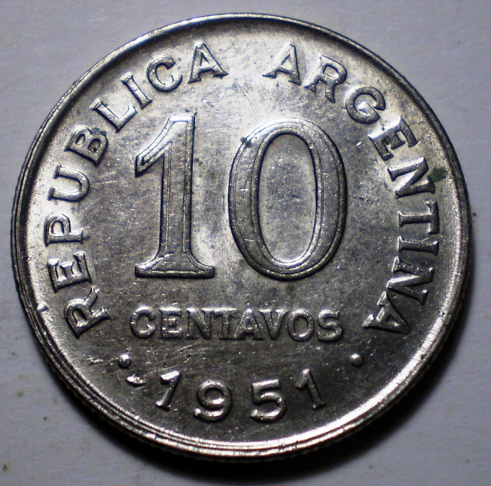 7.849 ARGENTINA JOSE DE SAN MARTIN 10 CENTAVOS 1951 EROARE