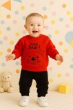 Costum Teddy Bear pentru baieti, bluza rosie si pantaloni bleumarine - Set
