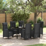 Set de dining pentru grădină , 7 piese, din rattan poly negru