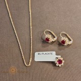 Cumpara ieftin Set lantisor + pandantiv + cercei placati cu aur cu cristal rosu