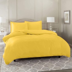 Lenjerie de pat pentru o persoana cu husa elastic pat si fata perna patrata, Phoebe, bumbac ranforce, gramaj tesatura 120 g/mp, Galben, 3 piese