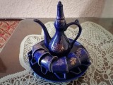 Serviciu ceai/soju/sake porțelan, cobalt, aur, 8 piese, made in Coreea