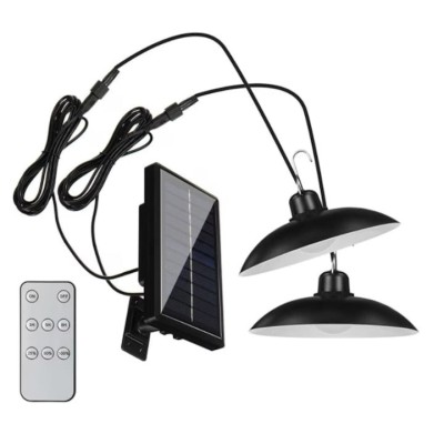 Set 2 lampi solare, bec LED, cu panou solar, telecomanda, putere totala 200 W, senzor amurg, din ABS, negru foto