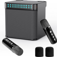 Boxa portabila karaoke, doua microfoane wireless, bluetooth, LED RGB, 100W,