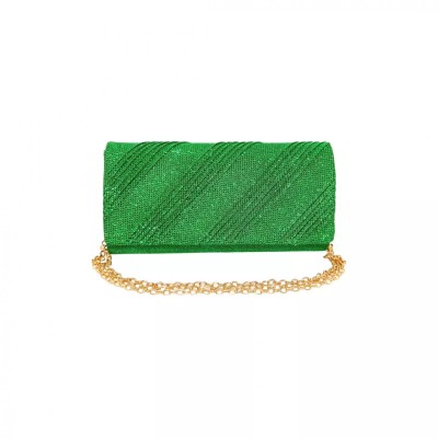 Geanta plic seara, verde, 20 x 10 cm, model dungi oblice in relief cu sclipici, Magrot 24024 foto