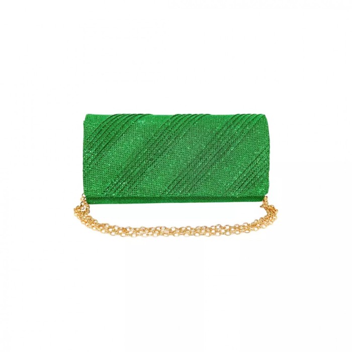 Geanta plic seara, verde, 20 x 10 cm, model dungi oblice in relief cu sclipici, Magrot 24024