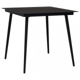 VidaXL Masă de grădină, negru, 80 x 80 x 74 cm, oțel și sticlă