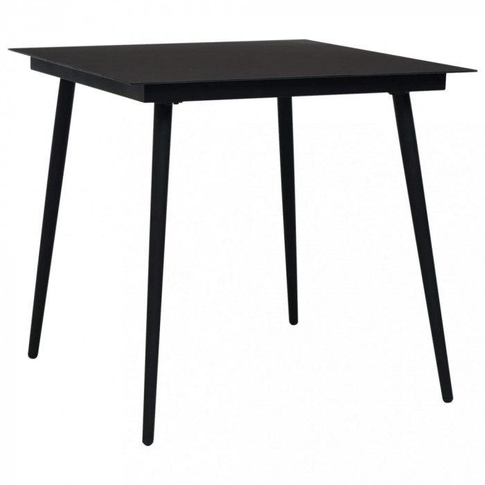 vidaXL Masă de grădină, negru, 80 x 80 x 74 cm, oțel și sticlă 312157