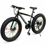 Cumpara ieftin Bicicleta Fat Bike, roti 26 inch, cadru 17 inch, schimbator Shimano, 21 viteze, frane pe disc, negru/verde