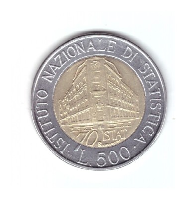 Moneda Italia 500 lire 1996, comemorativa Institutul National de Statistica, stare foarte buna, curata foto