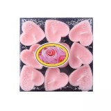 Set 9 lumanari in forma de inima, flippy, pentru ziua indragostitilor, aroma de trandafiri, ardere 3.5 h, din parafina, 4 x 2 cm, roz