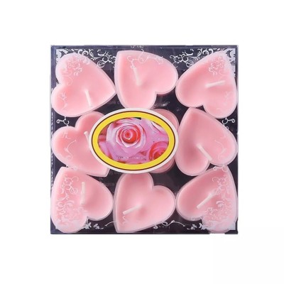 Set 9 lumanari in forma de inima, flippy, pentru ziua indragostitilor, aroma de trandafiri, ardere 3.5 h, din parafina, 4 x 2 cm, roz foto