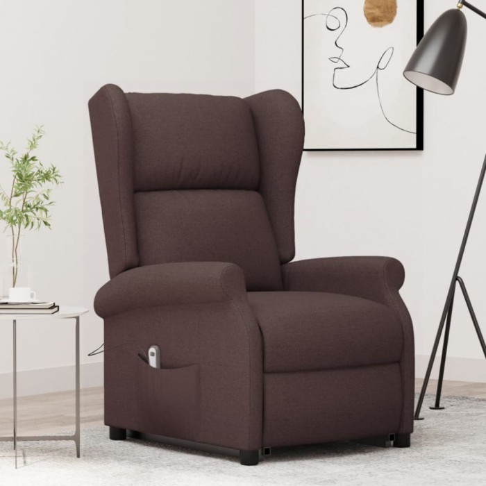 vidaXL Fotoliu cu ridicare, maro &icirc;nchis, material textil