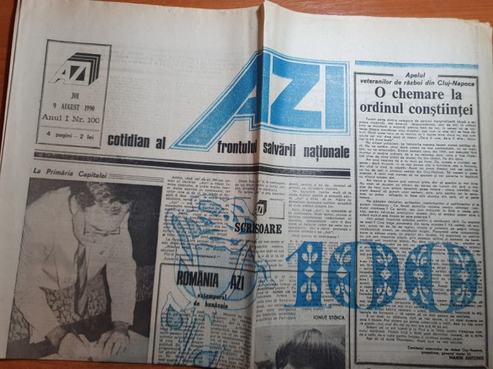 ziarul azi 9 august 1990- nr 100 al ziarului azi