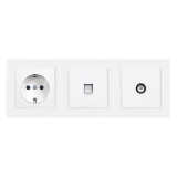 Priza Tripla Leziter Nova Alb Cu Impamantare, UTP RJ45 Cat5e, TV Coaxial RF
