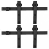 Cumpara ieftin Seturi feronerie usi glisante, 2 buc., negru, 183 cm, otel