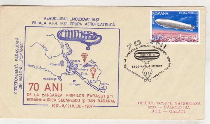 bnk fil Plic ocazional Iasi 1987 - corespondenta parasutata