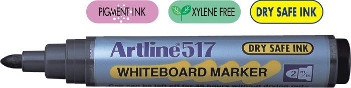 Marker Pentru Tabla De Scris Artline 517 - Dry Safe Ink, Varf Rotund 2.0mm - Negru