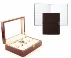 Set cutie 10 ceasuri Red Wood Luxury si Note pad Hugo Boss personalizabil foto