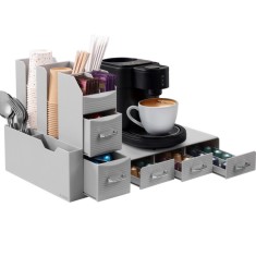 Set suport aparat cafea 3 sertare pentru capsule si organizator 2 sertare pentru consumabile Navaris, gri, NAV000018GT002C