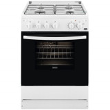 Aragaz Zanussi ZCG612K1WA, Gaz, 4 arzatoare, Grill, Autocuratare catalitica, Aprindere electrica, 59 l, 60 cm, Alb