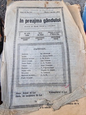 In Preajma Gandului Anul II Nr. 3-4 Martie - Aprilie 1933 foto