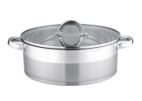 Cratita joasa din inox, 22 x 10cm, 3 litri, compatibila cu plita cu inductie, cu capac din sticla, Bohmann